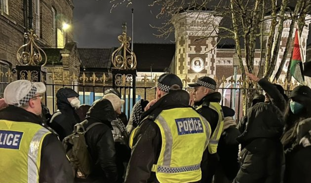 A protest outside a prison in the UK in support of a man detained for supporting the banned group Palestine Action has led to the arrest of 86 people. (Screenshot/Sky News)