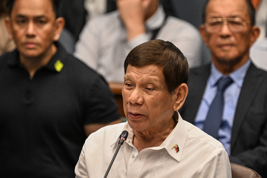 Former Philippine president Rodrigo Duterte attends a senate probe on the drug war during his administration, in Manila, Philippines. (AFP)