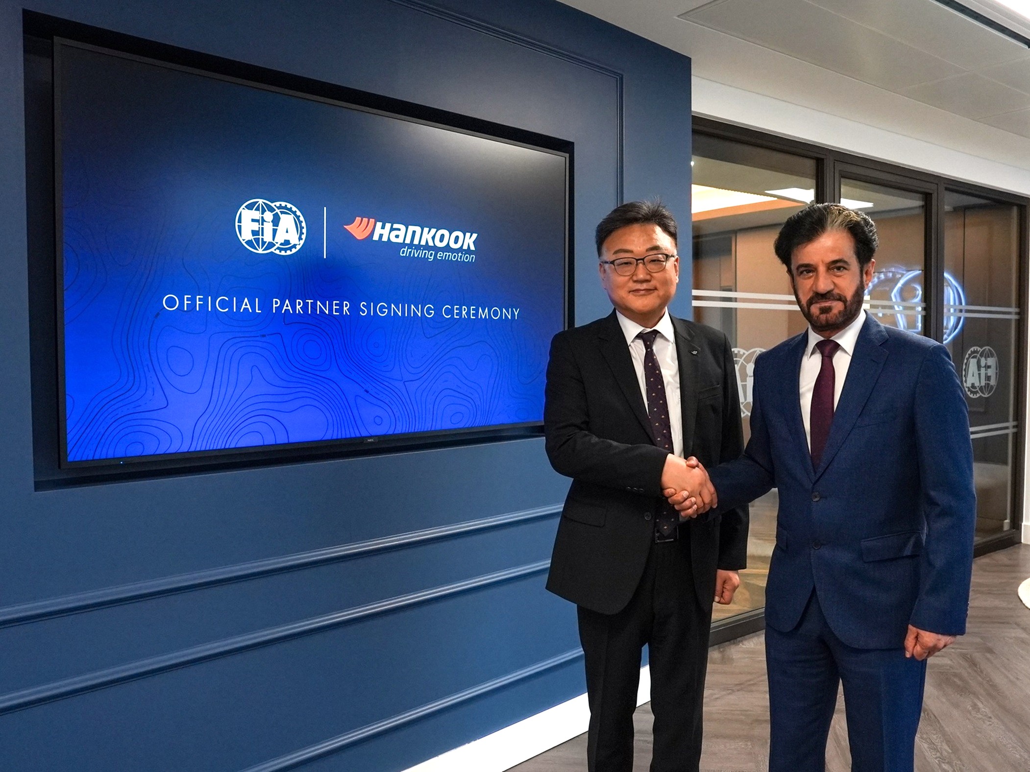 FIA President Mohammed Ben Sulayem with Jongho Park, President and COO of Hankook Tire Europe. (Supplied)