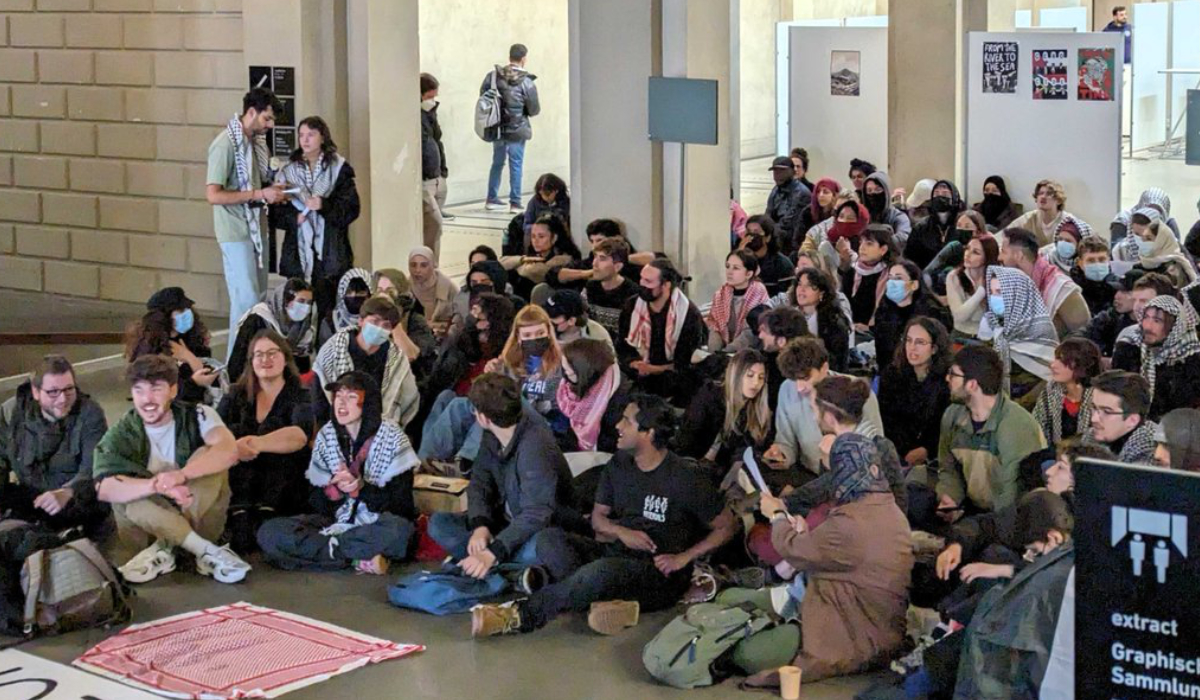 Around 70 students at the Swiss university ETH Zurich took part in a peaceful sit-in in May 2024 as part of student demonstrations in several cities during the Gaza war before being dispersed by police. (X @ETH_en)