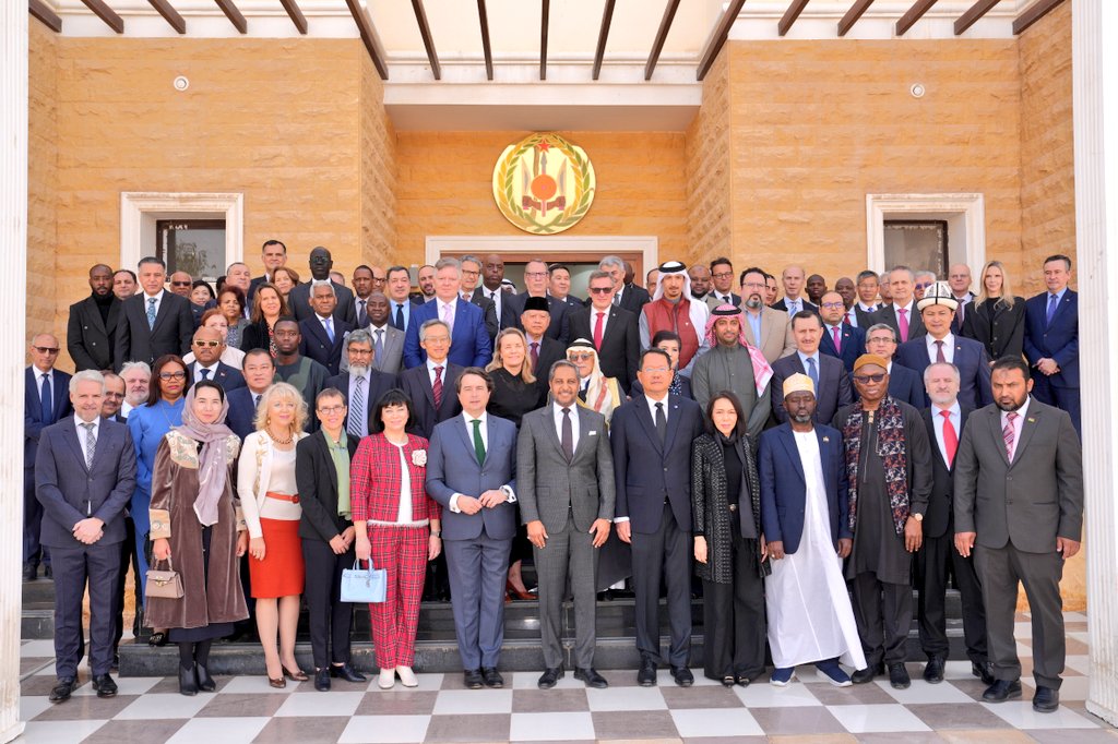 Dean of the Diplomatic Corps accredited in Riyadh Dya-Eddine Bamakhrama bade farewell to the outgoing ambassadors of Portugal and Thailand and welcomed several new diplomats. (Supplied)