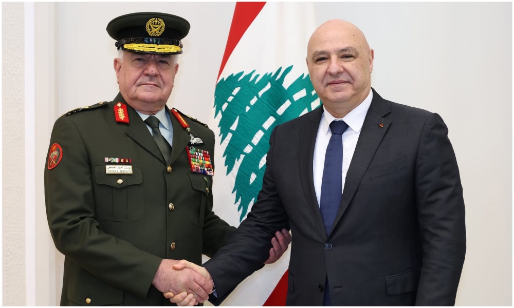 Jordan’s army chief met Lebanese President Joseph Aoun at the Presidential Palace in Beirut on Thursday. (Petra)