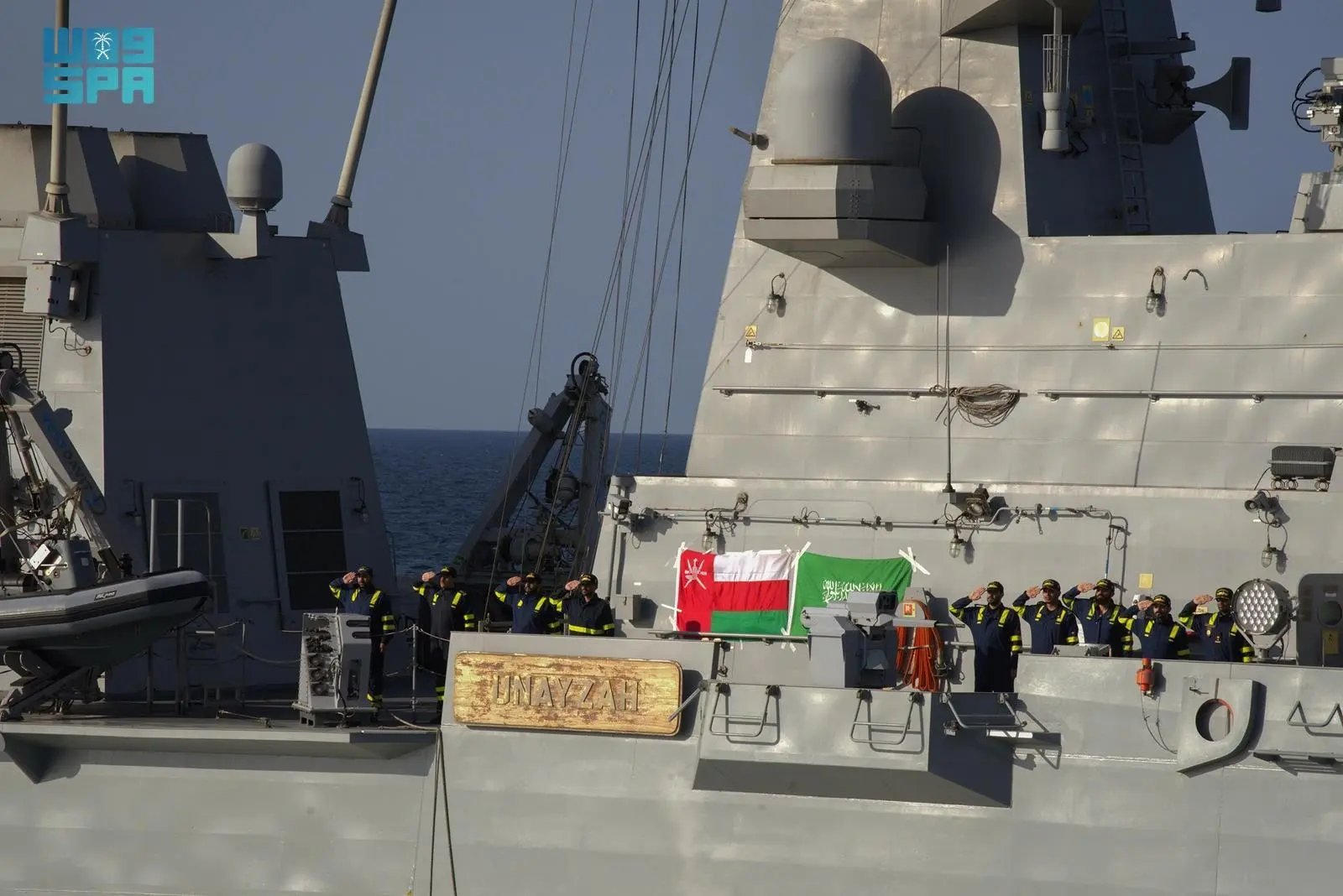 The Royal Saudi Naval Forces and the Royal Navy of Oman conducted live-fire missile and ammunition drills on Friday as part of the “Winds of Peace 2026” joint naval exercise, which began earlier this week in Oman. (SPA)