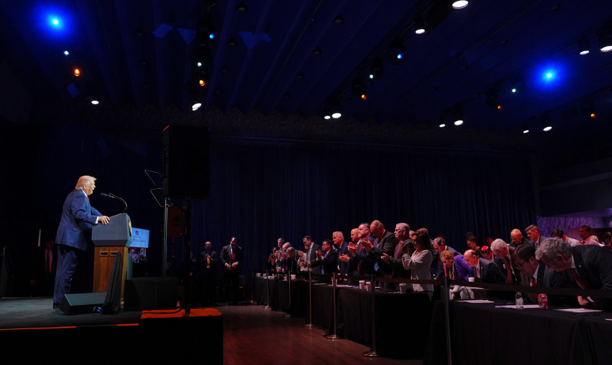Donald Trump speaks to House Republican lawmakers during their annual policy retreat, Jan. 6, 2026, in Washington. (AP)