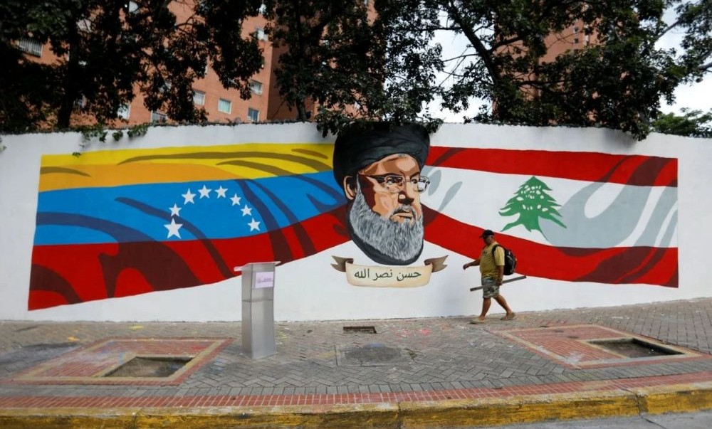 A mural depicting the late Hezbollah leader Sayyed Hassan Nasrallah, in Caracas, Venezuela, Oct. 17, 2024. (Reuters)