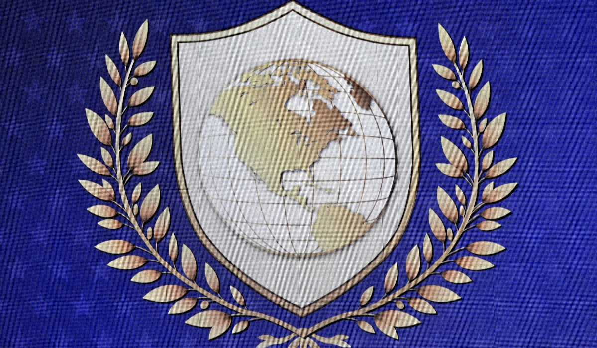 The logo of the "Board of Peace" during the World Economic Forum (WEF) annual meeting in Davos on January 22, 2026. (AFP)