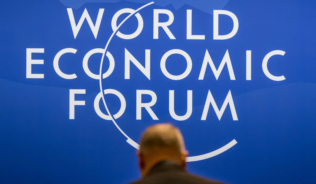 A sign of the World Economic Forum (WEF) is seen at the Congress Centre on its opening day in Davos on January 19, 2026. (AFP)