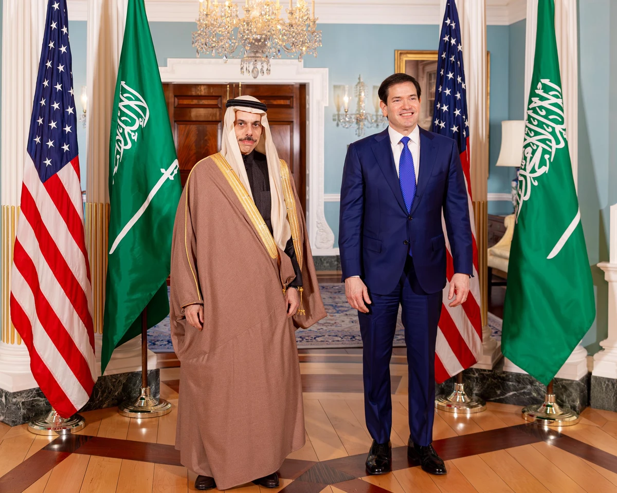 Saudi Foreign Minister Prince Faisal bin Farhan meets with US Secretary of State Marco Rubio during a visit to Washington on Wednesday. (SPA)