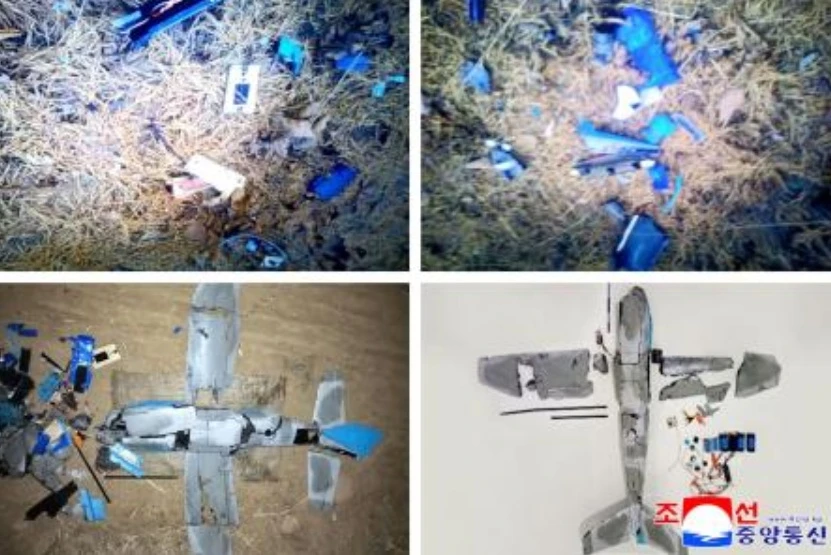 These images taken on Jan. 4, 2026 and released as a combo image by North Korea’s official Korean Central News Agency (KCNA) via KNS on Jan. 10, 2026 shows wreckage of a drone that North Korea claims originated from South Korea. (AFP)