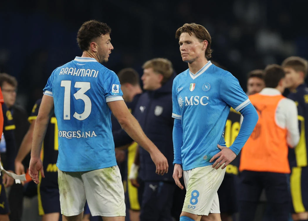 Napoli’s Scott McTominay looks dejected after their — Serie A — match against Parma — Stadio Diego Armando Maradona, Naples, Italy — Jan. 14, 2026. (Reuters)