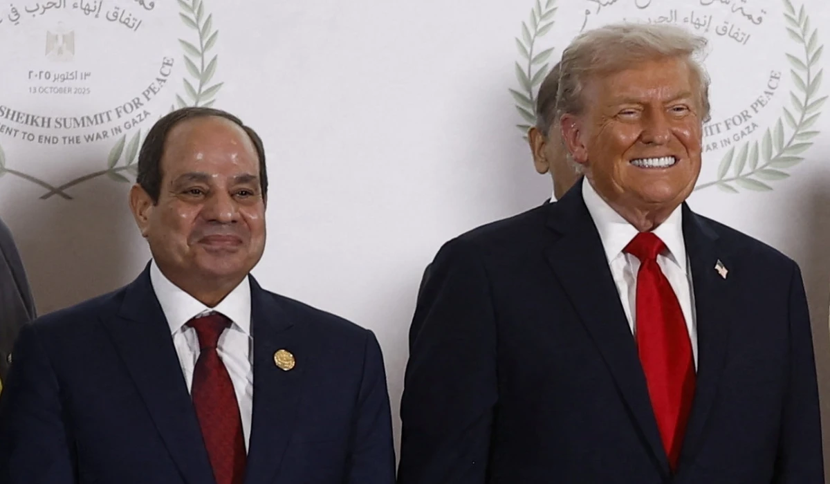 US President Donald Trump and Egypt's President Abdel Fattah Al-Sisi in Sharm el-Sheikh, Egypt, October 13, 2025. (REUTERS)