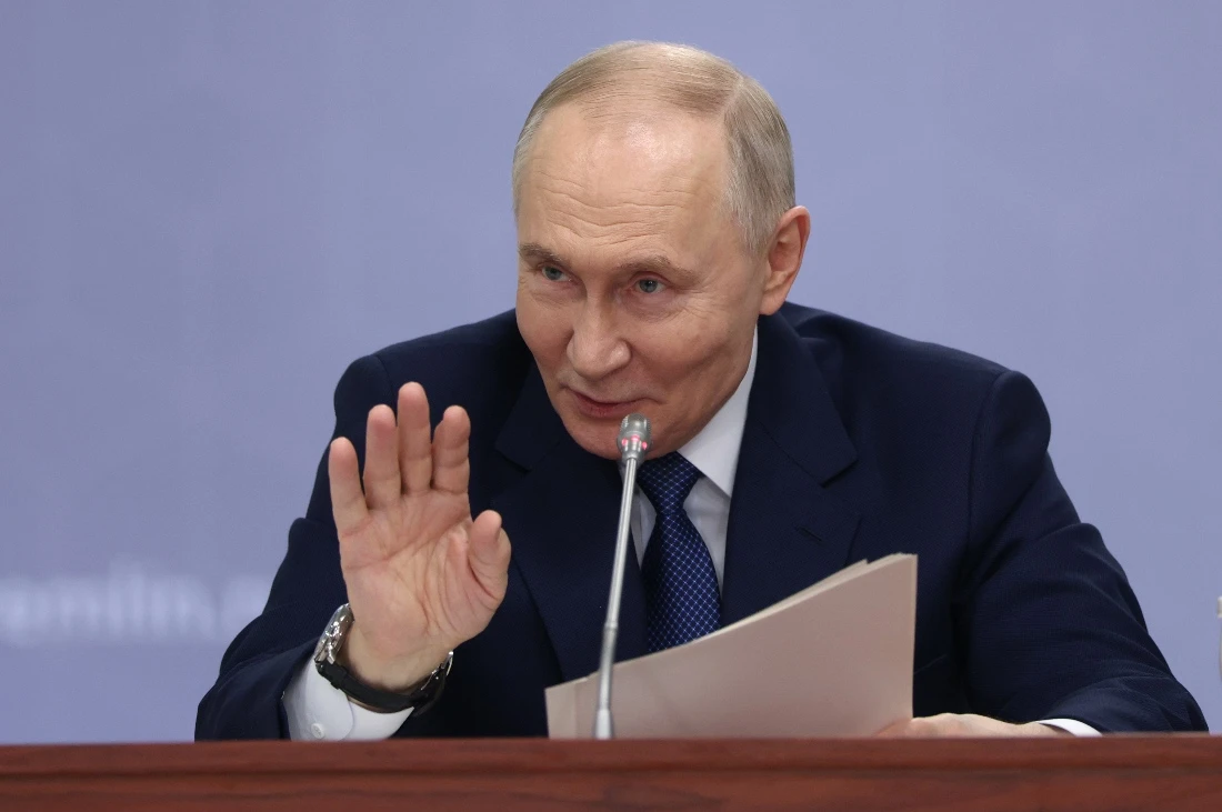 Russian President Vladimir Putin chairs a meeting on the development of autonomous systems at the Aminyevskoye depot of the Moscow Metro in Moscow, Russia. (Reuters)