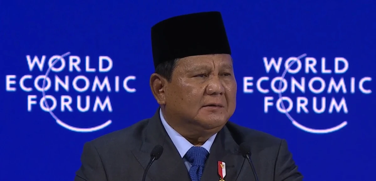Indonesian President Prabowo Subianto during a special address before the World Economic Forum in Davos on Jan. 22, 2026. (Screengrab)