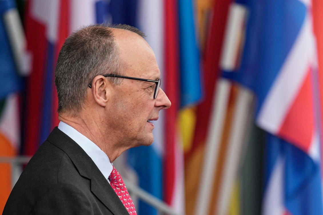 German Chancellor Friedrich Merz arrives to visit a multi-purpose vessel “Neuwerk” with other heads of state and members of the delegations during the North Sea Summit in Hamburg, Germany, Jan. 26, 2026. (AP /Martin Meissner)
