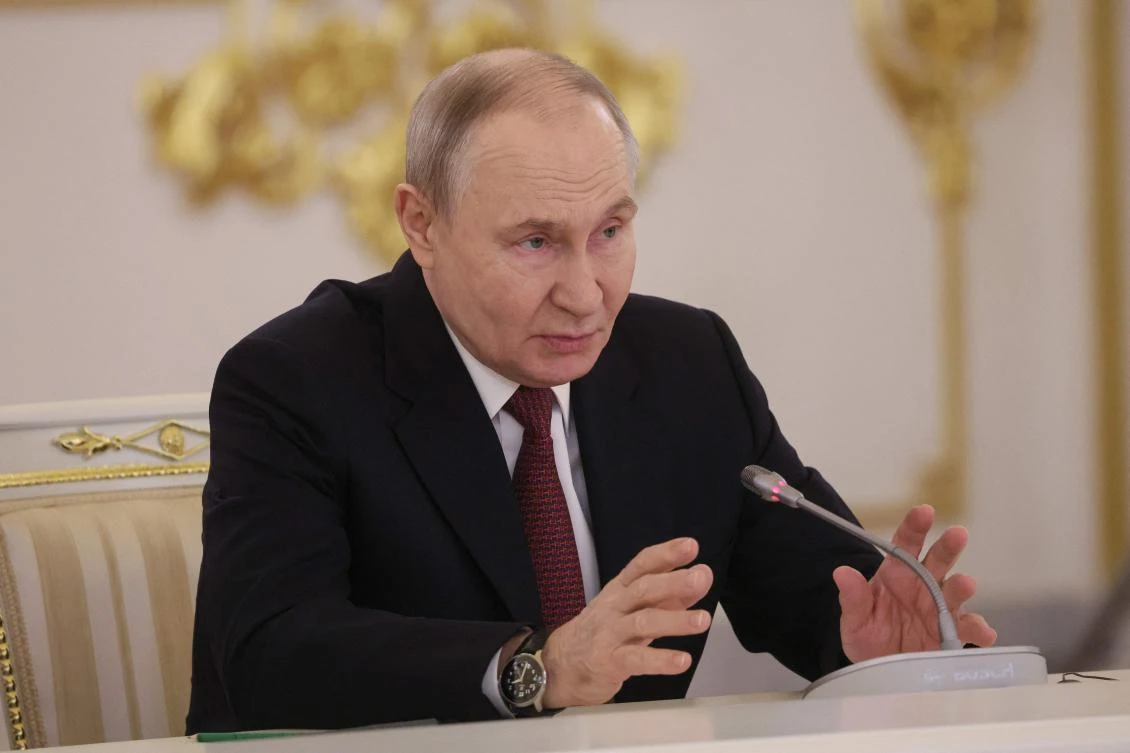 Russian President Vladimir Putin attends a meeting with the UAE President at the Kremlin in Moscow on Thursday. (AFP)