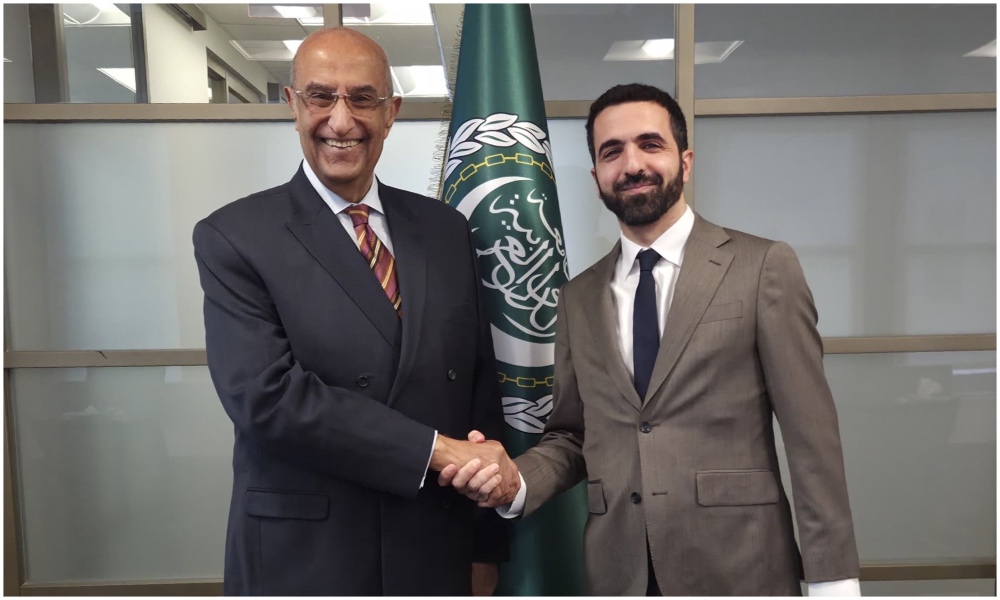 Ibrahim Olabi, the permanent representative of Syria to the UN, met with Ambassador Maged Abdelfattah Abdelaziz, the permanent observer of the League of Arab States to the UN. (X / @SyriatoUN)