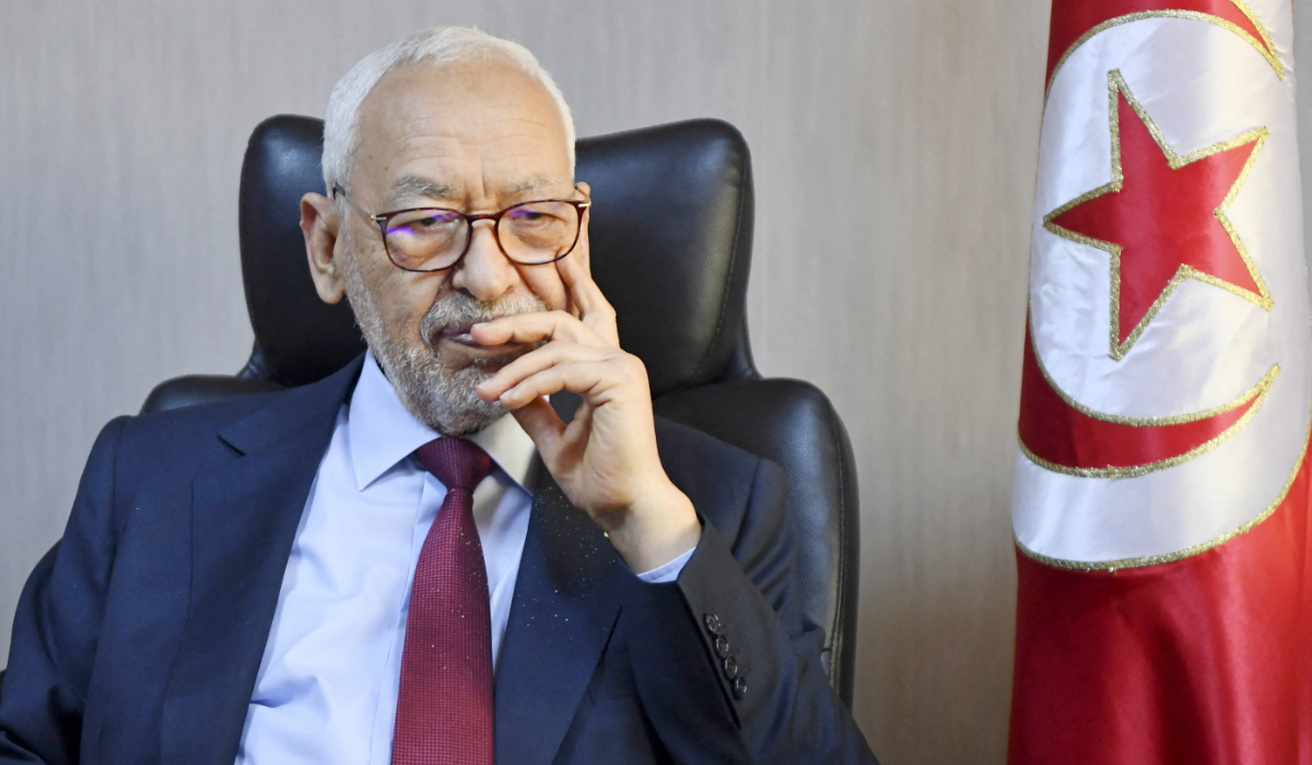 Parliament speaker Rached Ghannouchi, head of the Islamist-inspired Ennahdha party, looks on during an interview with AFP at his office in Tunis on March 31, 2022. (AFP file photo)