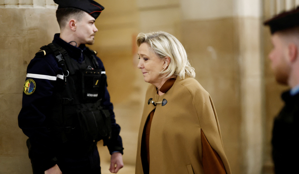 French far-right leader Marine Le Pen arrives for a hearing during which civil parties will be heard and prosecutors will present their sentencing request in her appeal trial at the Paris courthouse in Paris, France, Feb. 3, 2026. (REUTERS)