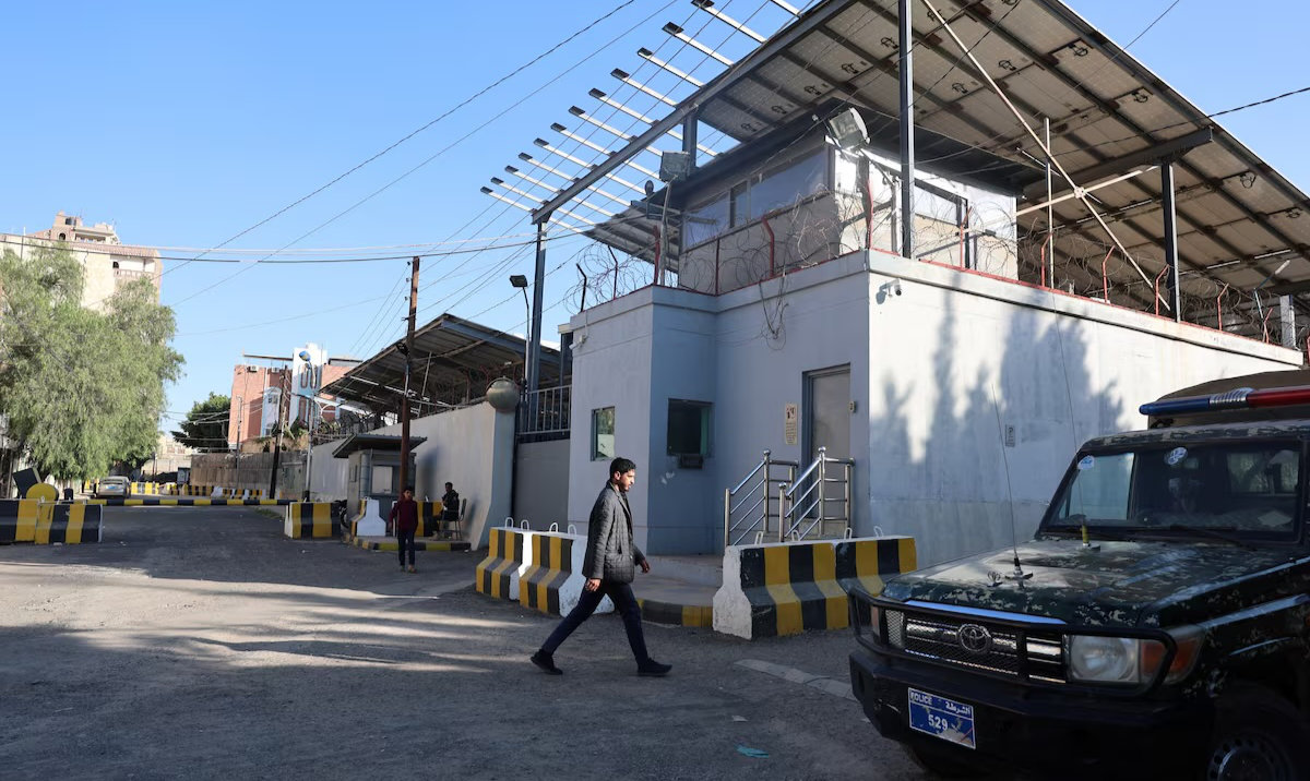 A man walks outside the United Nations compound following reports of UN staffers being detained by the Houthis, in Sanaa, Yemen October 29, 2025. (Reuters)