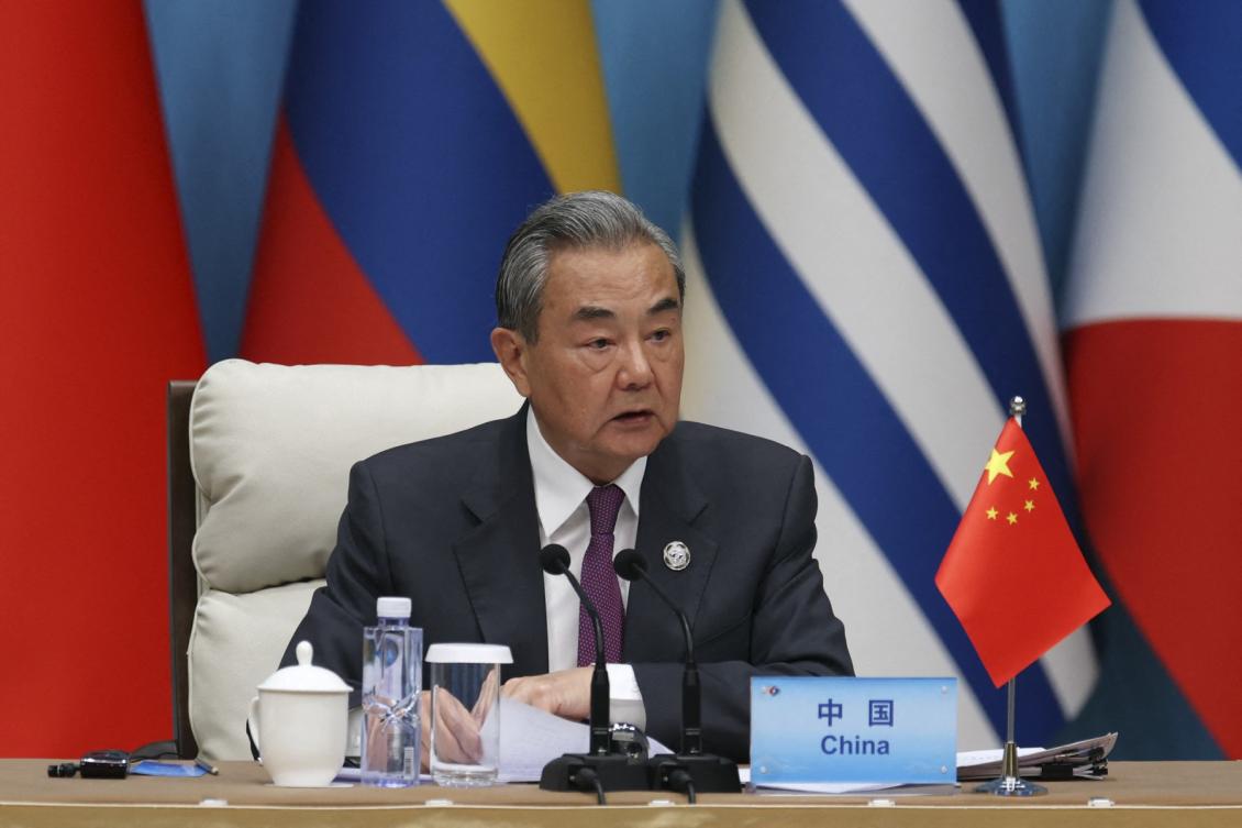 Chinese Foreign Minister Wang Yi speaks during the plenary session of the Fourth Ministerial Meeting of the Forum of China and Community of Latin American and Caribbean States (CELAC) in Beijing on May 13, 2025. (AFP)