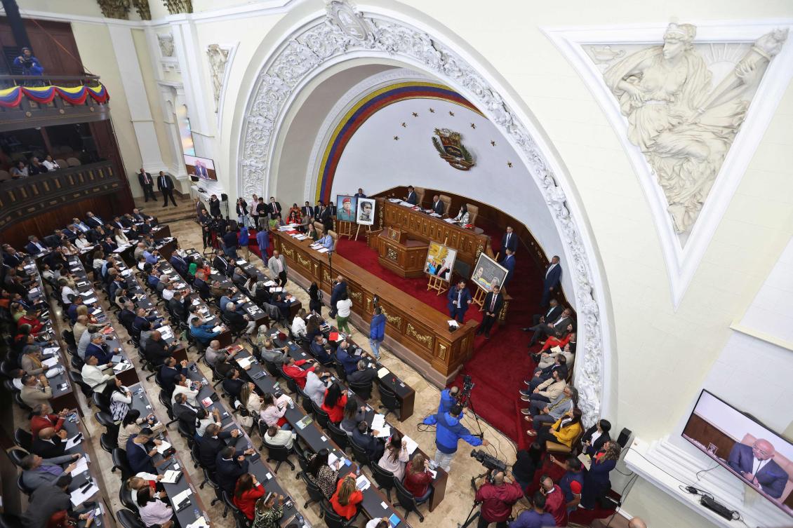 General view inside the National Assembly during a session to discuss an amnesty bill proposed by Venezuela’s interim President Delcy Rodriguez, in Caracas, Feb. 5, 2026. (AFP)