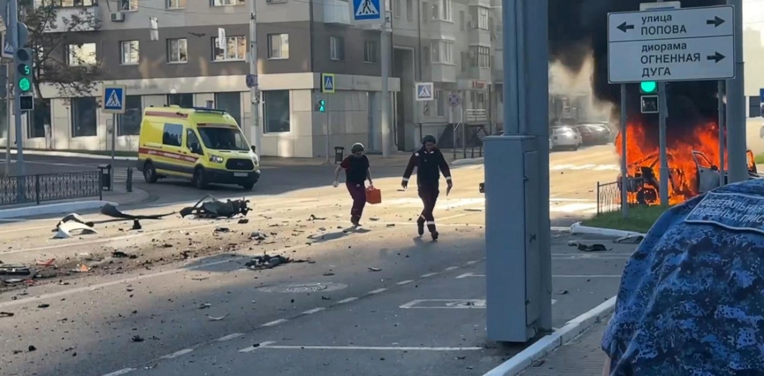 This handout video grab taken from a footage released on August 14, 2025, on the official Telegram account of the Belgorod region governor, shows a scene of a alleged Ukrainian strike in Belgorod. (AFP)
