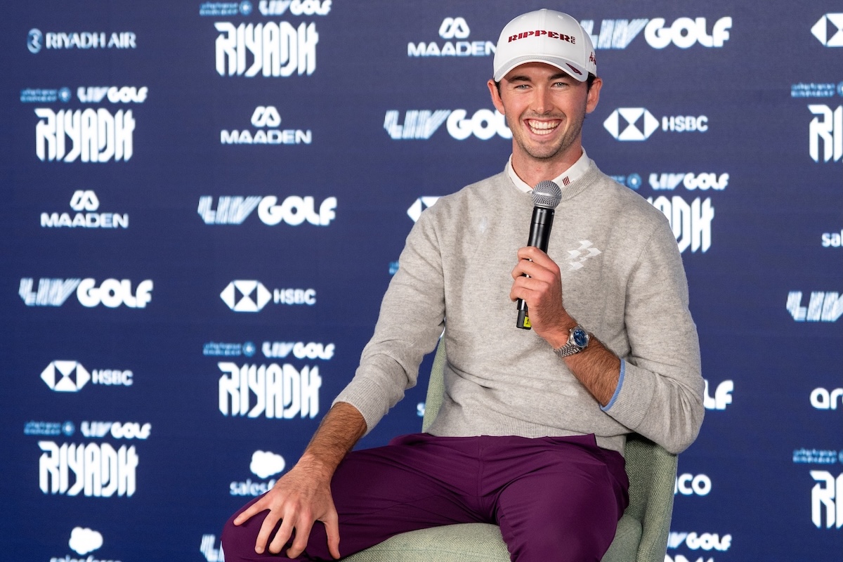 Elvis Smylie of Ripper GC speaks at a press conference after the third round of the LIV Golf Riyadh on Friday. (LIV Golf)
