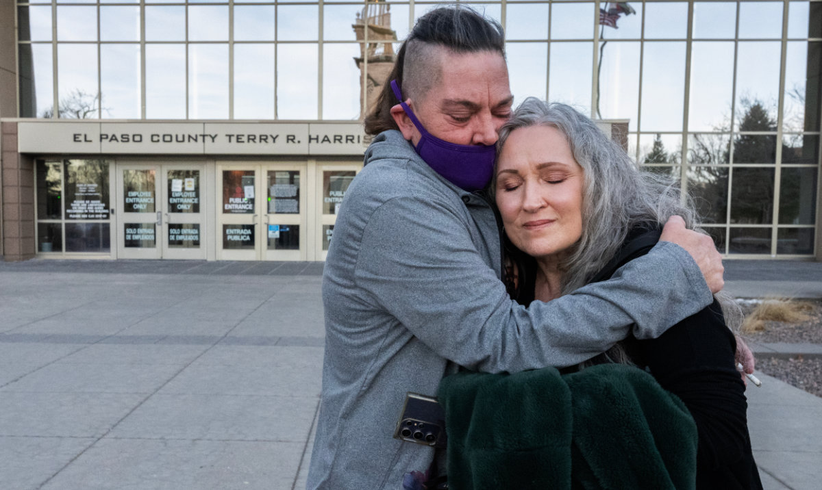 Victims share pain outside the El Paso County Judicial Building in Colorado Springs after Jon Hallford was sentenced to 40 years in state prison. (AP)