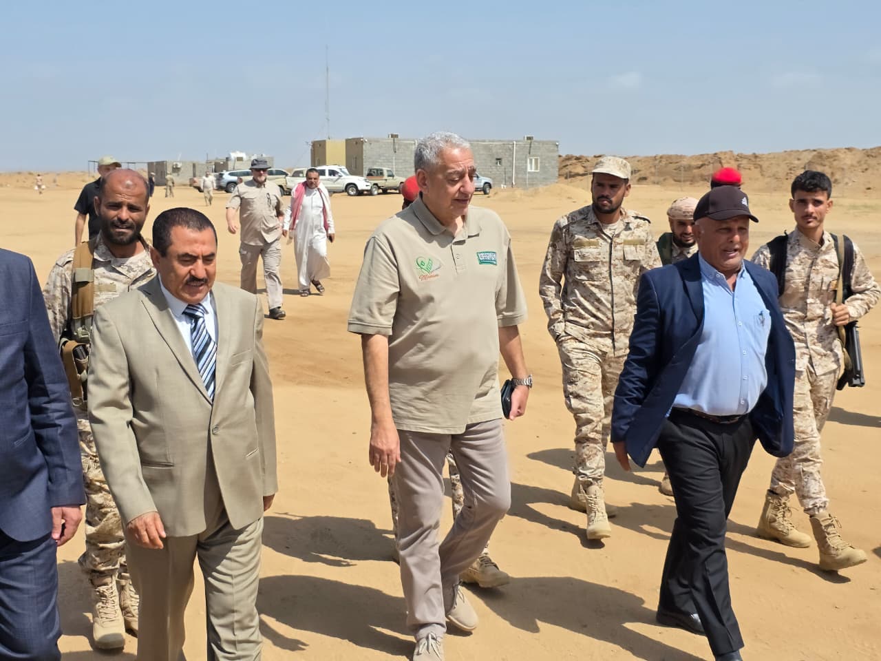 Ousama Al-Gosaibi, head of Saudi Arabia’s Project Masam During a visit to Yemen’s Hajjah, which included Deputy Governor Nasser, Midi District Director Brig. Ali Siraj, Col. Amin Tihan, director of the office of the commander of the Fifth Military Region. (Supplied)