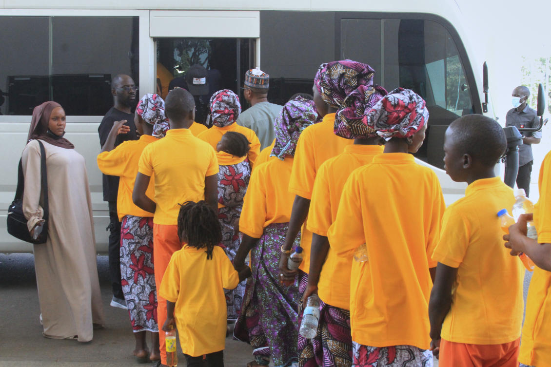 Freed church worshipers who were abducted by gunmen in Kurmin Wali, leave following a meeting at the state government house in Kaduna, Nigeria, Thursday, Feb. 5, 2026. (AP Photo/Abel Omotosho)