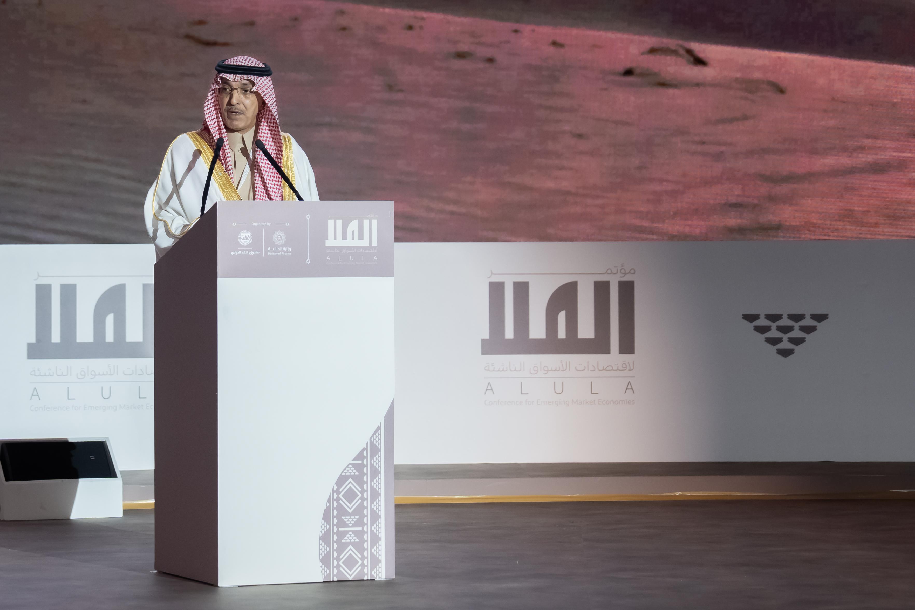 Speaking at the opening of the annual AlUla Conference for Emerging Market Economies on Feb. 8, Mohammed Al-Jadaan said the role of emerging and developing nations in the global economy has more than doubled since 2000. AN photo by Huda Bashatah