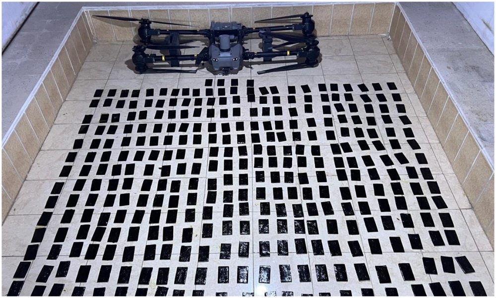 Forces seized the drugs after shooting down the drone during the smuggling attempt. (Petra)