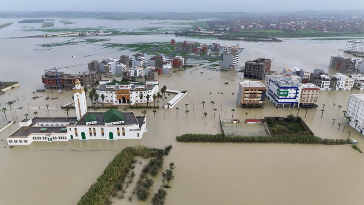 Heavy rainfall raised water levels in Ksar El-Kebir, Morocco. (Via Reuters)