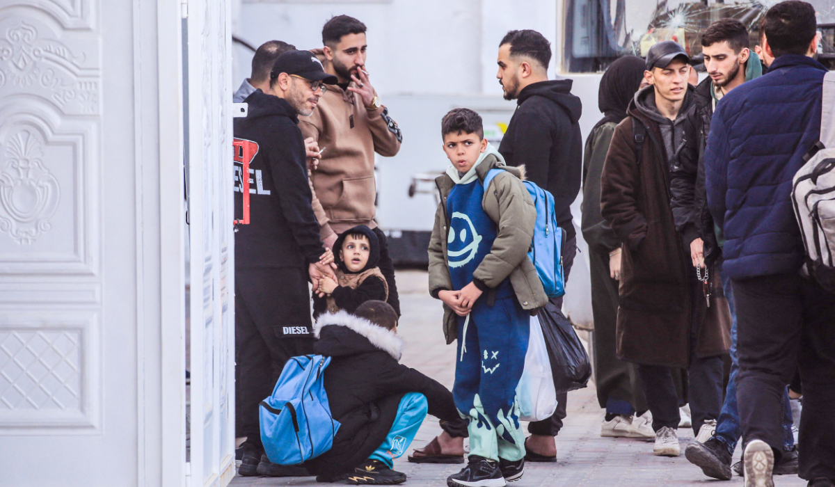 War-wounded Palestinians and other patients prepare to leave the Gaza Strip for treatment through the Rafah border crossing between the Gaza Strip and Egypt after it was opened by Israel for a limited number of people, in Khan Yunis in the southern Gaza Strip, on February 8, 2026. (AFP)