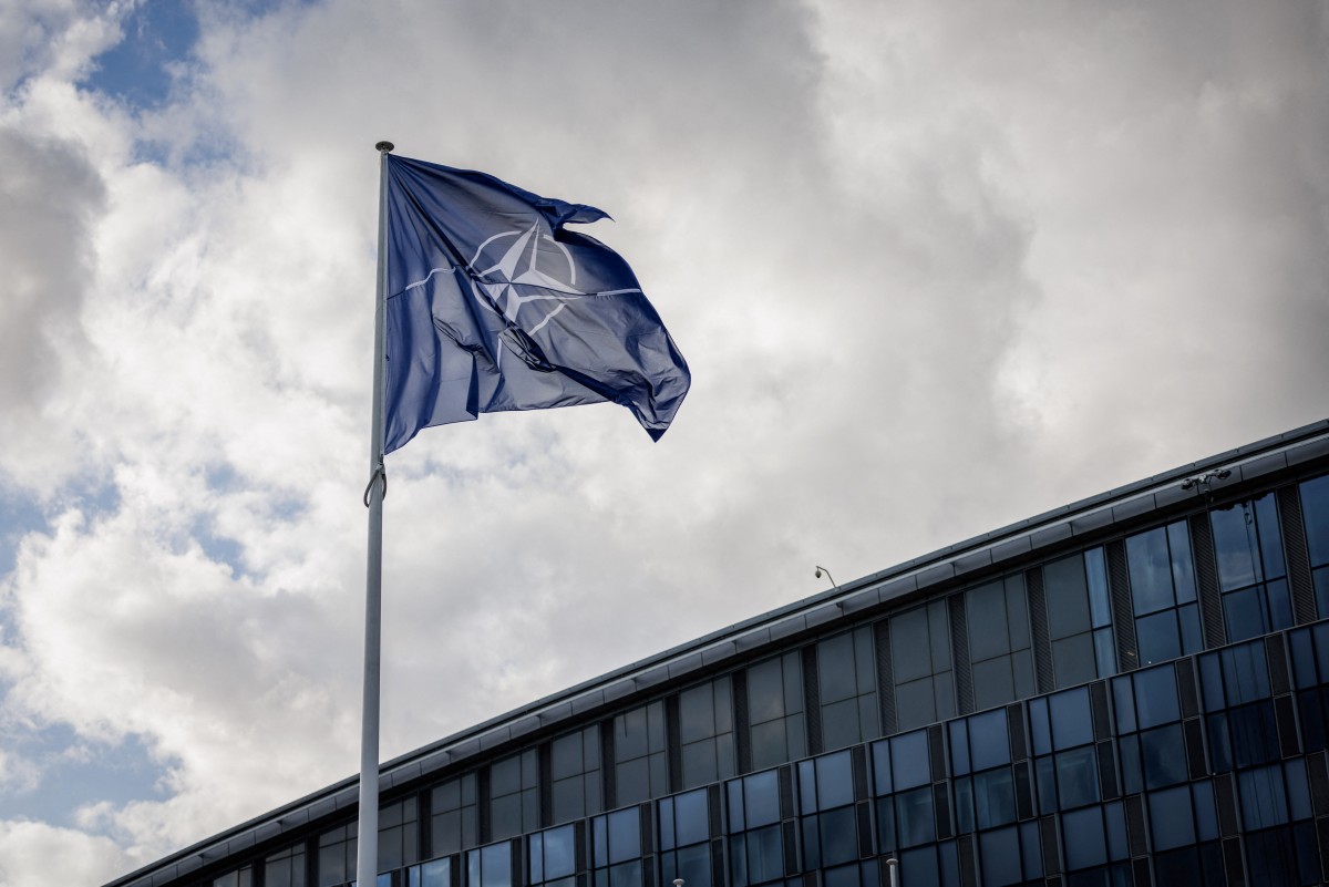 A NATO flag flies at the NATO headquarters in Brussels, Sept. 12, 2025. (AFP)