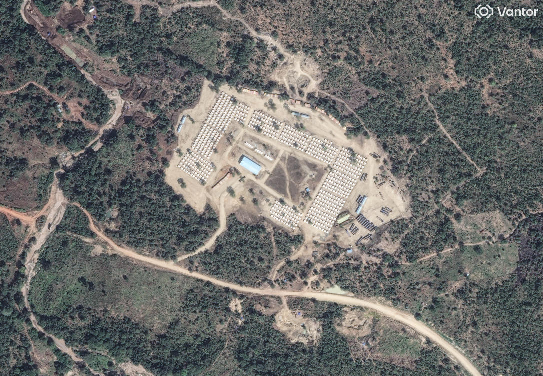 Satellite imagery shows a camp with hundreds of tents in Benishangul-Gumuz, Ethiopia, November 24, 2025. (Vantor/Handout via Reuters)