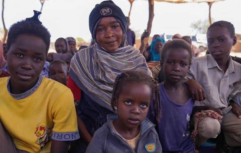A displaced Sudanese family at a camp in Tawila, North Darfur, where famine conditions have been identified. (UNICEF)
