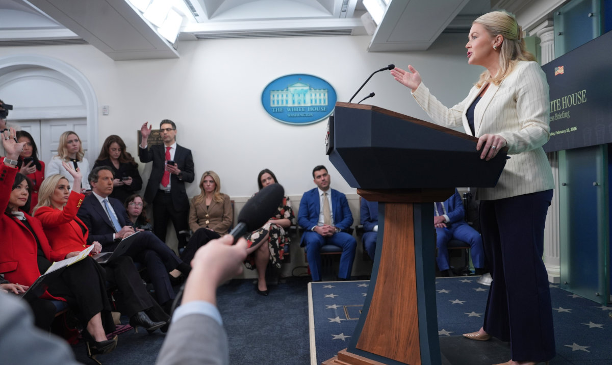 White House press secretary Karoline Leavitt speaks during a briefing at the White House, Tuesday, Feb. 10, 2026, in Washington. (AP)