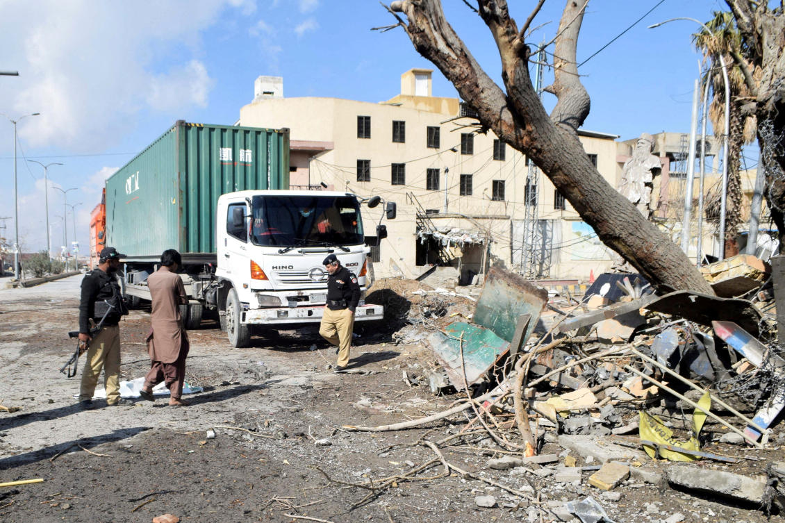 Above, police officers inspect the site a militant attack in Quetta, Pakistan on Feb. 1, 2026. Three suicide bombers were among six women who participated in the militants’ largest wave of attacks in January. (Reuters)