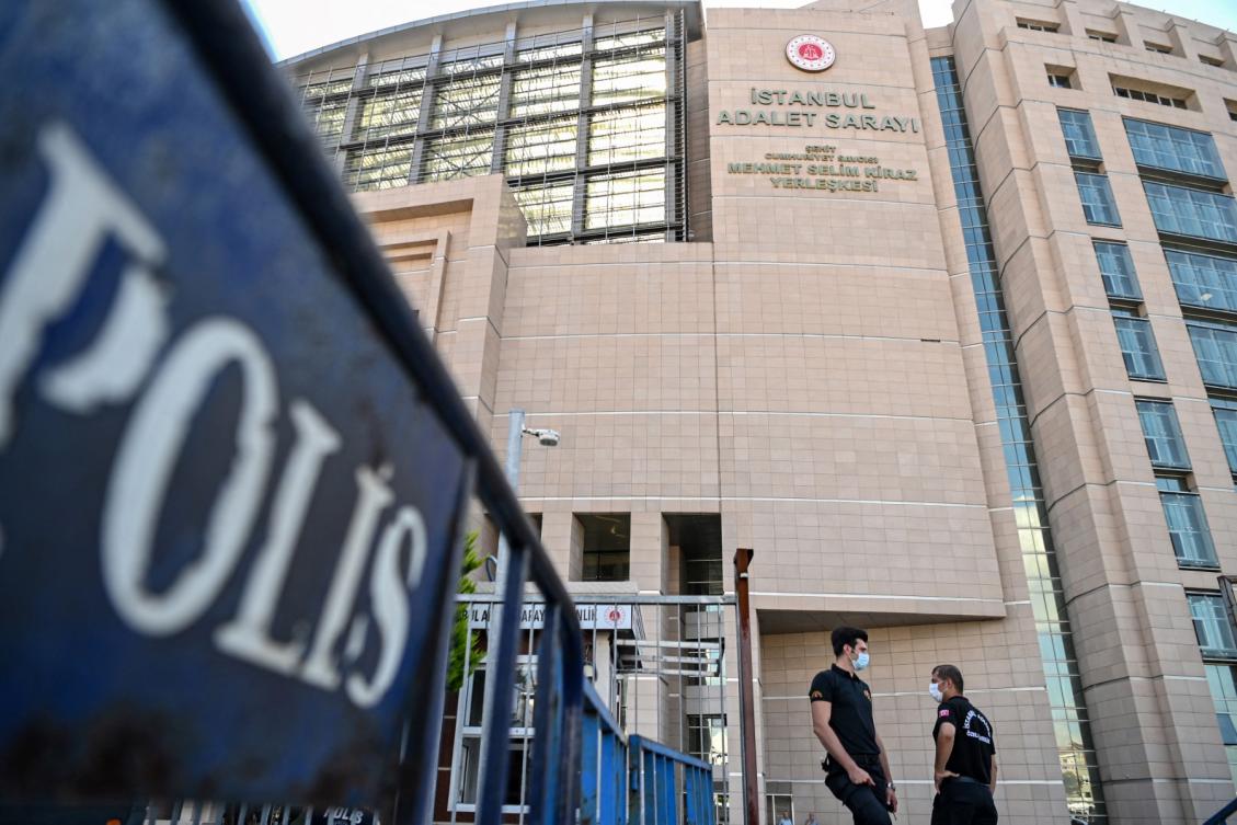 A security guard stands in front of Istanbul's court house on July 3, 2020. (File/AFP)