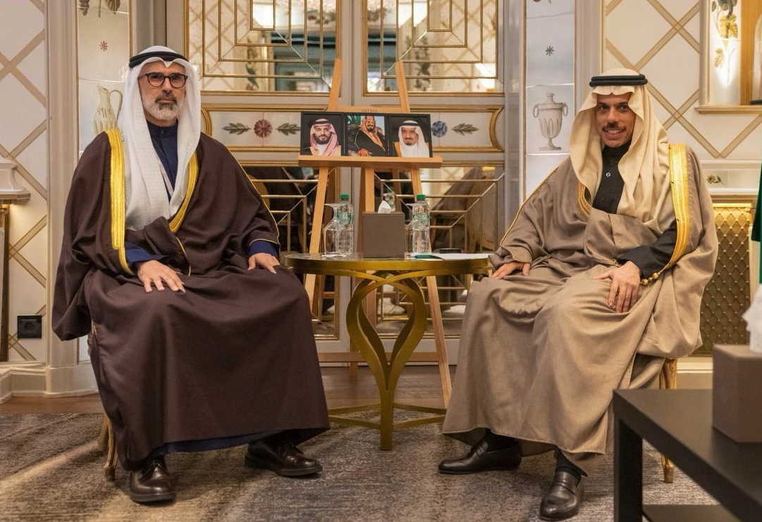 Prince Faisal bin Farhan, left, and Sheikh Jarrah Al-Sabah. (SPA)