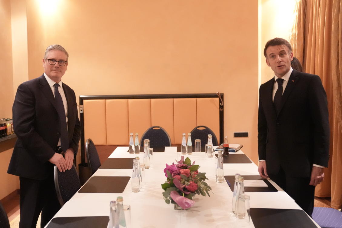 Britain's Prime Minister Keir Starmer attends a bilateral meeting with French President Emmanuel Macron at the Munich Security Conference in Germany on Feb. 13, 2026. (Pool Photo via AP)