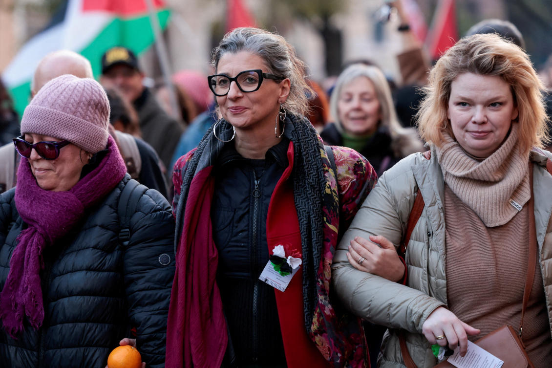FILE PHOTO: Francesca Albanese, the United Nations special rapporteur on the situation of human rights in the occupied Palestinian territory attends a demonstration during a nationwide strike, called by the USB union, in solidarity with Gaza and against the government and its plan to increase military spending, in Rome, Italy, November 29, 2025. (Reuters)