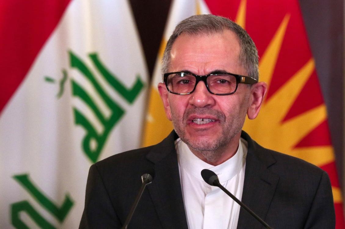 Majid Takht-Ravanchi, Iran's Deputy Foreign Minister for Political Affairs, speaks during a joint press conference with the President of Iraq's autonomous Kurdistan Region in the regional capital Arbil on February 17, 2025. (FILE/AFP)
