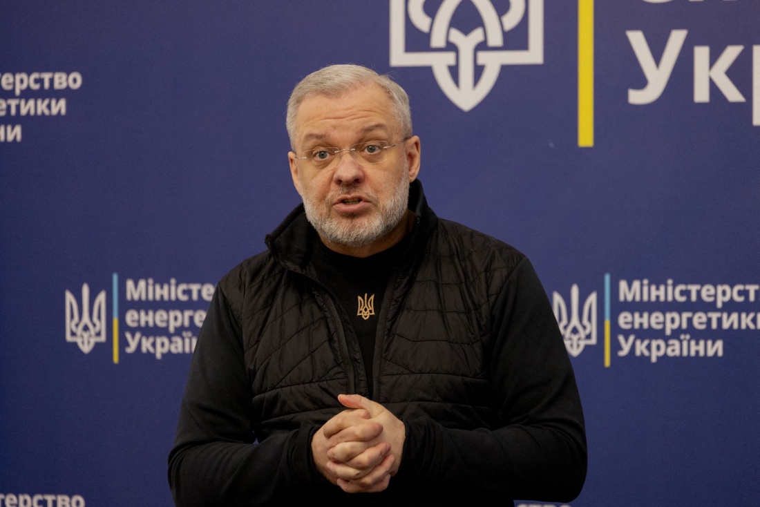 Ukrainian Minister of Energy German Galushchenko speaks during a joint press conference with the Director General of the International Atomic Energy Agency (IAEA), in Kyiv, Ukraine. (AFP)