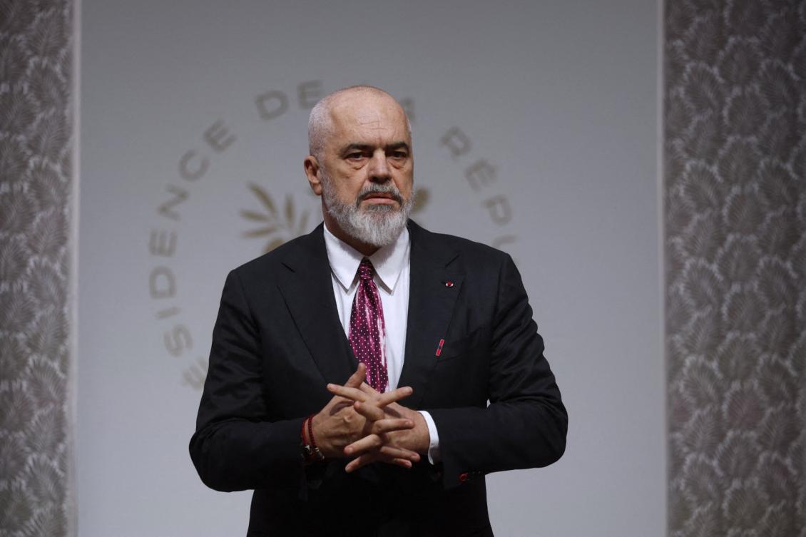 Albania's Prime Minister Edi Rama arrives for the Coalition of the Willing meeting in Paris, at the Elysee Palace on January 6, 2026. (AFP)
