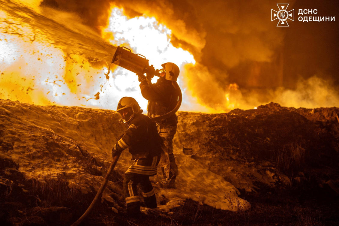 FILE: Firefighters work at the site of a railway infrastructure facility hit during overnight Russian drone strikes, amid Russia's attack on Ukraine, in Odesa, Ukraine February 15, 2026. (Press service of the State Emergency Service of Ukraine in Odesa region/Handout via Reuters)