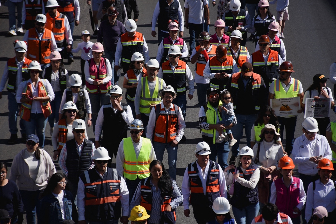 Miners and relatives of missing miners take part in a march demanding justice for workers who were abducted from a mine operated by Canada's Vizsla Silver Corp in Zacatecas, Mexico. (Reuters)