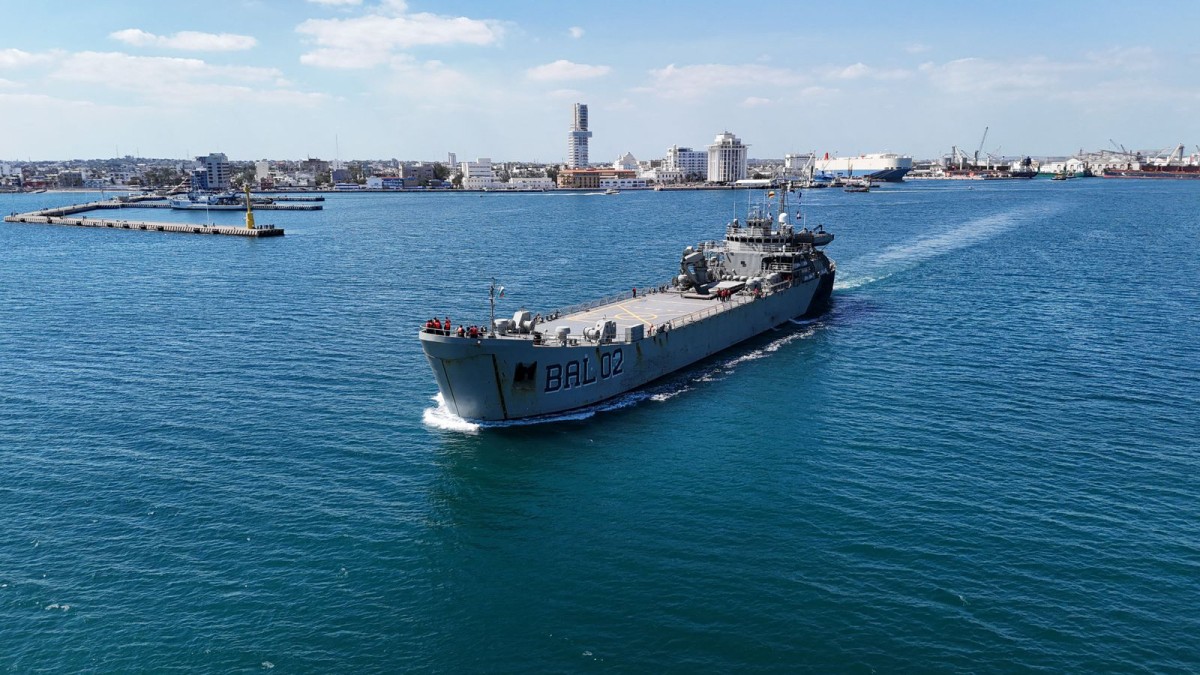 One of two ships carrying humanitarian aid to Cuba, departing from the Port of Veracruz in Mexico, Feb. 8, 2026. (AFP)