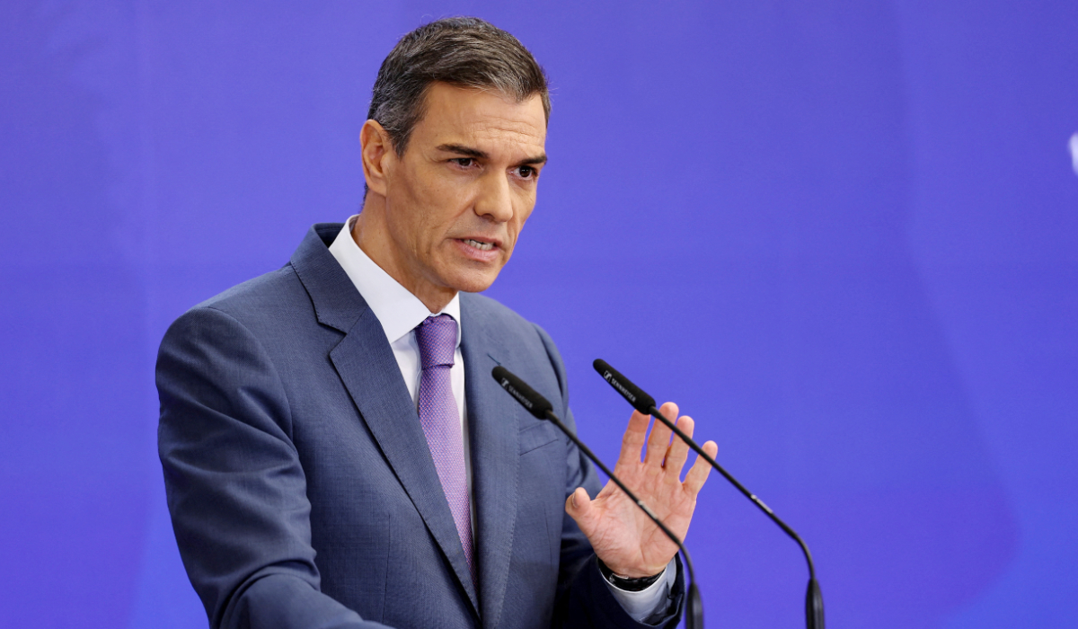 Spanish Prime Minister Pedro Sanchez speaks at a press conference before summer break, at Moncloa Palace in Madrid, Spain, July 28, 2025. (REUTERS)
